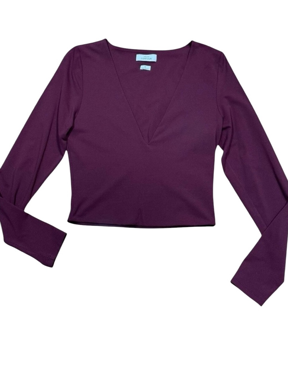 Babaton Sz M Top Contour V-neck Burgundy Long Sleeve Cropped Capsule Classic